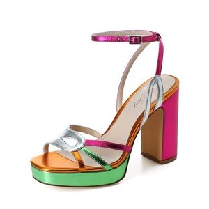 Sun Gurg Metallic Open Toe High Heels Sandals Platform Chunky Womens Size 7.5